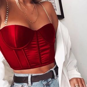 Red satin corset top